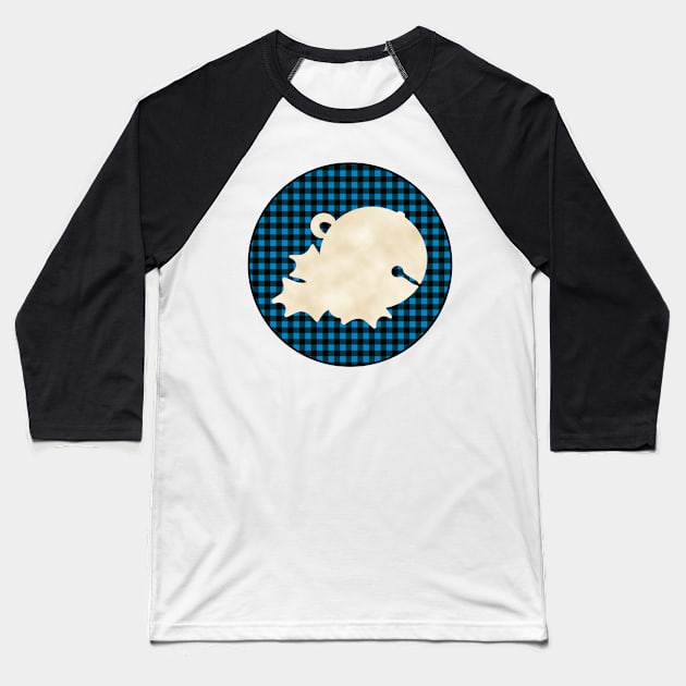 Sleigh bell and mistletoe silhouette over a black and blue tile pattern Baseball T-Shirt by AtelierRillian